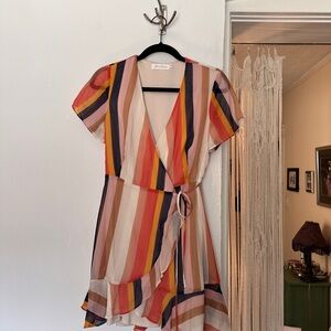 All in Favor Multi-Stripe Wrap Mini Dress